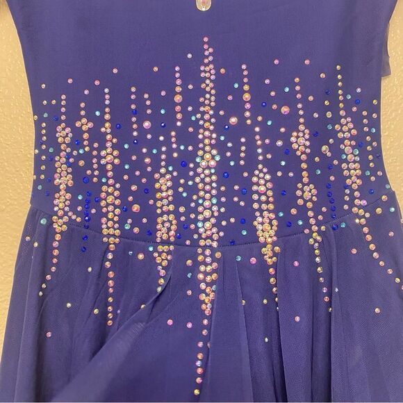 Custom solo dance ice skating ballet costume blue ombre rhinestoned dress LC - Picture 12 of 15